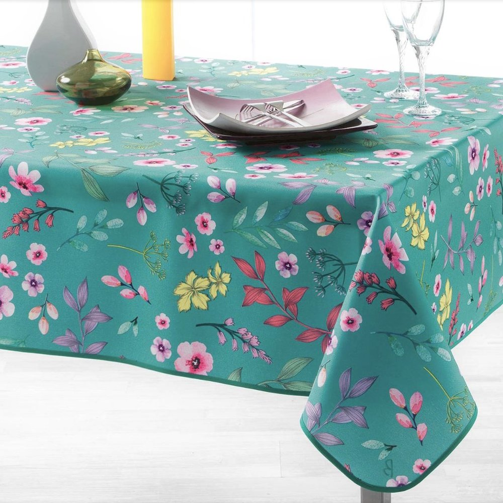 60" SQUARE FRESHLY MINT GREEN FLORAL TABLECLOTH